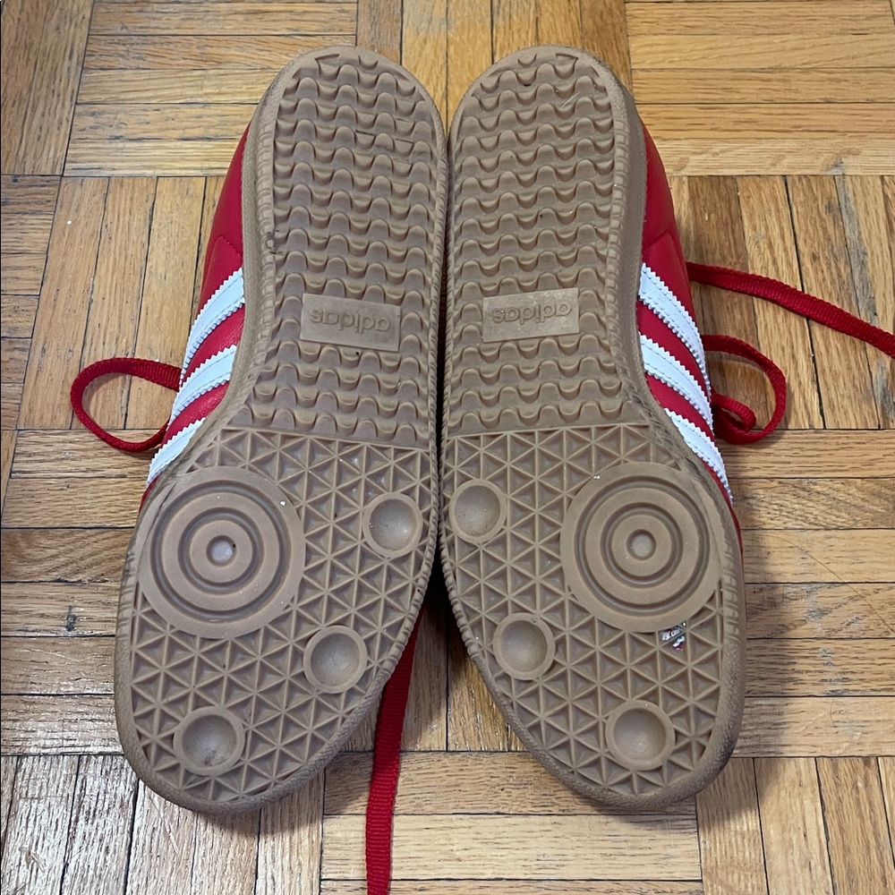 Adidas Red Samba Sneakers with White Stripes - Picture 3 of 4